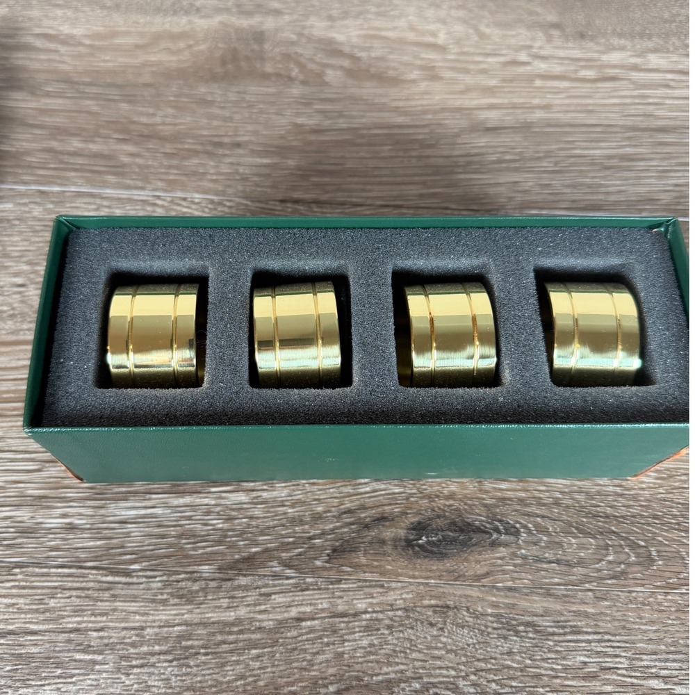Kirk Stieff Napkin Rings Set of 4 P106SA Gold Tone Pewter Banded Made in USA
